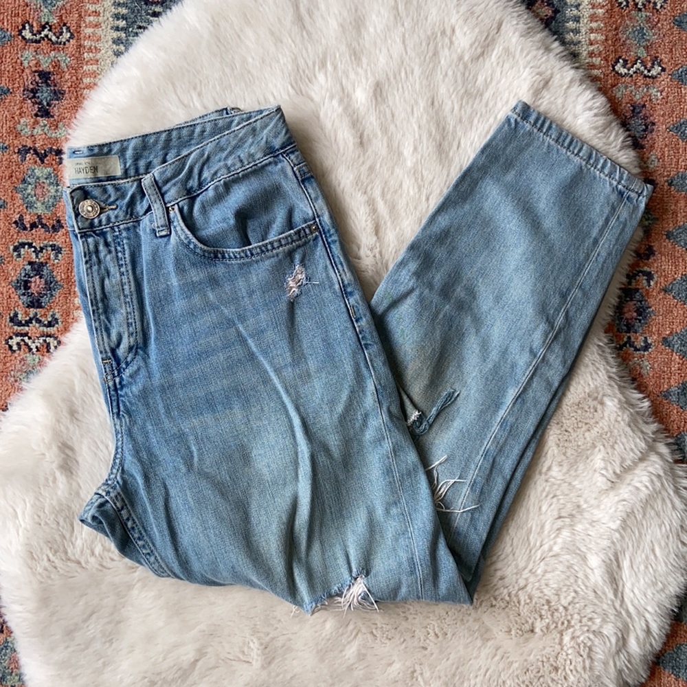 Topshop Moto Hayden straight jean light wash distressed ripped denim 26 x 30
